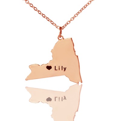 personalized NY State Shaped Necklaces With Heart  Name Rose Gold - Name My Jewelry ™