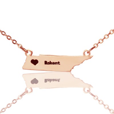 Custom Tennessee State Shaped Necklaces With Heart  Name Rose Gold - Name My Jewelry ™