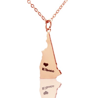 Custom New Hampshire State Shaped Necklaces With Heart  Name Rose Gold - Name My Jewelry ™