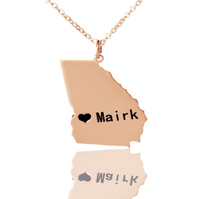 Custom Georgia State Shaped Necklaces With Heart  Name Rose Gold - Name My Jewelry ™