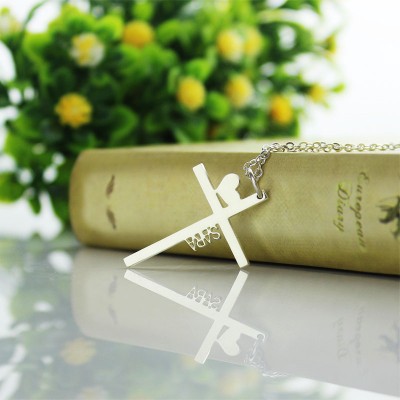 personalized Silver Cross Name Necklace with Heart - Name My Jewelry ™