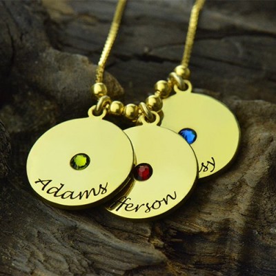 Mother's Disc and Birthstone Charm Necklace 18ct Gold Plated  - Name My Jewelry ™