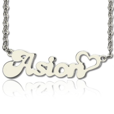 Custom BANANA Font Heart Shape Name Necklace White Gold  18ct - Name My Jewelry ™