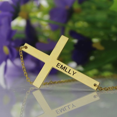 Gold Plated Silver Latin Cross Necklace Engraved Name 1.6" - Name My Jewelry ™