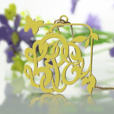 Vines  Butterfly Monogram Initial Necklace 18ct Gold Plated - Name My Jewelry ™