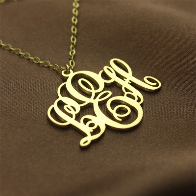 personalized Vine Font Initial Monogram Necklace 18ct Gold Plated - Name My Jewelry ™