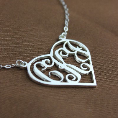Solid White Gold Initial Monogram personalized Heart Necklace - Name My Jewelry ™