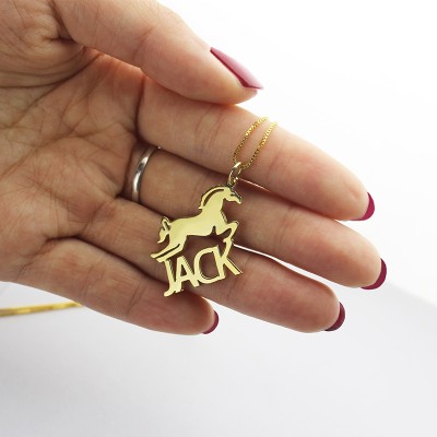 Kids Name Necklace with Horse 18ct Gold Plated - Name My Jewelry ™