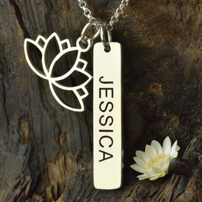 Yoga Necklace Lotus Flower Name Tag Sterling Silver - Name My Jewelry ™