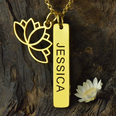 Yoga Lotus Flower Bar Necklace 18ct Gold plated - Name My Jewelry ™