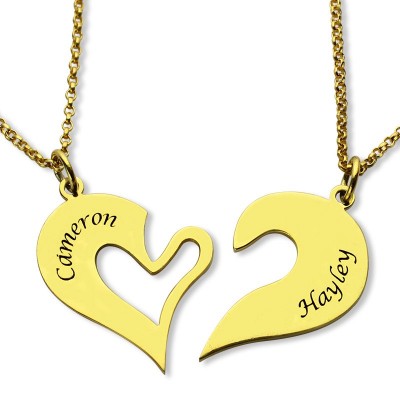 Double Name Heart Friend Necklace Couple Necklace Set 18ct Gold Plated - Name My Jewelry ™