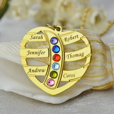 Mothers Necklace With Children Names  Birthstones 18ct Gold Plated  - Name My Jewelry ™