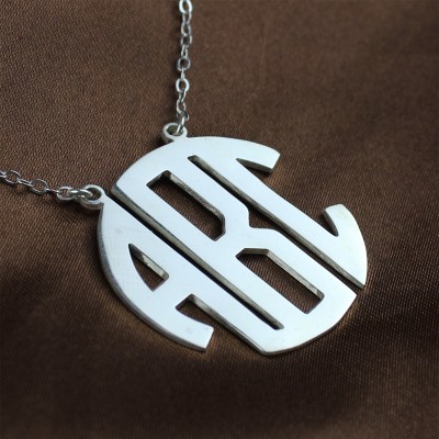 Solid White Gold 18ct Initial Block Monogram Pendant Necklace - Name My Jewelry ™
