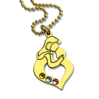 personalized Mother Child Necklace with Birthstone Gold Plated Silver  - Name My Jewelry ™