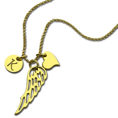 Good Luck Angel Wing Necklace with Initial Charm 18ct Gold Plated - Name My Jewelry ™