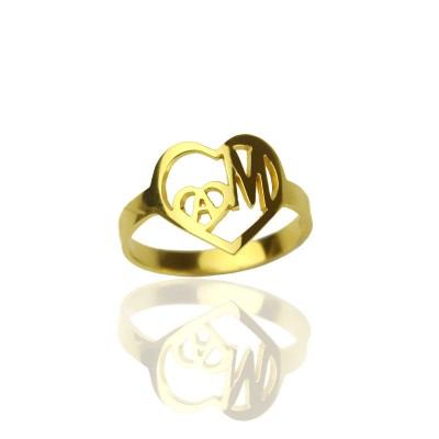 personalized Heart in Heart Double Initial Ring 18ct Gold Plated - Name My Jewelry ™