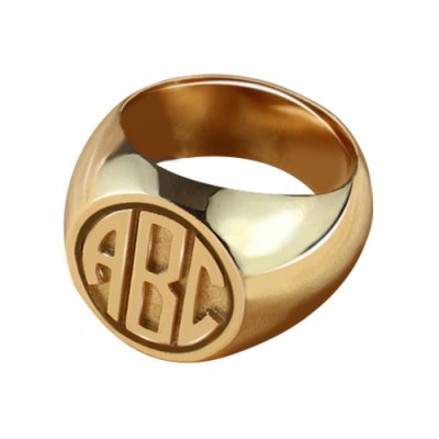 Circle Signet Ring with Block Monogram Rose Gold - Name My Jewelry ™