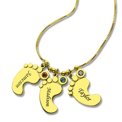 Mother Pendant Baby Feet Necklace 18ct Gold Plated - Name My Jewelry ™