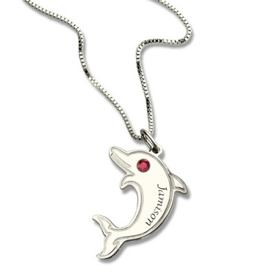 Dolphin Necklace with Birthstone  Name Sterling Silver  - Name My Jewelry ™