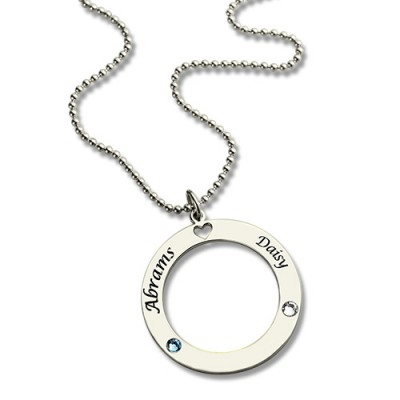 Engraved Circle of Love Name Necklace with Birthstone Silver  - Name My Jewelry ™