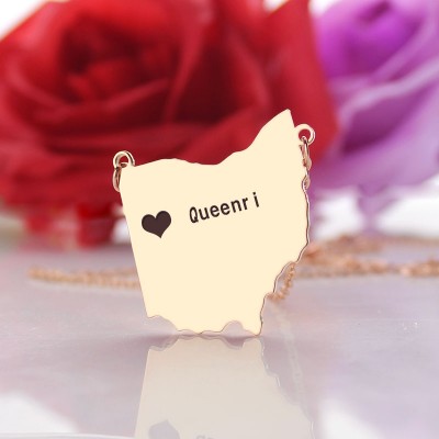 Custom Ohio State USA Map Necklace With Heart  Name Rose Gold - Name My Jewelry ™