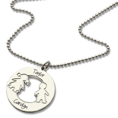 Circle Necklace With Engraved Children Name Charms Sterling Silver - Name My Jewelry ™