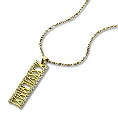 18ct Gold Plated Roman Numeral Necklace With Birthstone  - Name My Jewelry ™