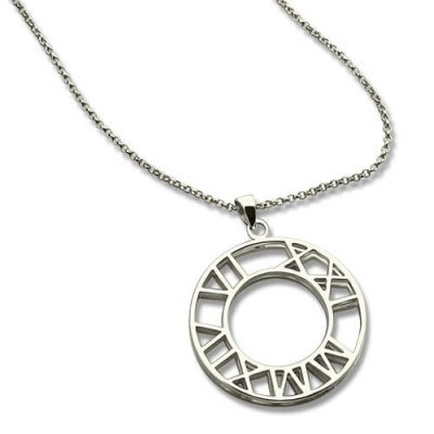 Double Circle Roman Numeral Necklace Clock Design Sterling Silver - Name My Jewelry ™