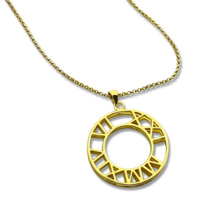 Double Circle Roman Numeral Necklace Clock Design Gold Plated Silver - Name My Jewelry ™