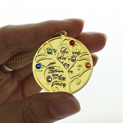 18ct Gold Plated Family Tree Birthstone Name Necklace  - Name My Jewelry ™