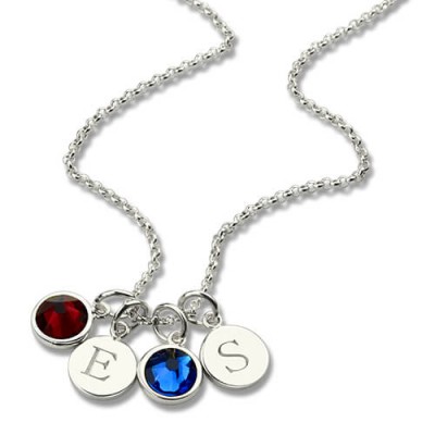personalized Double Initial Charm Necklace with Birthstone  - Name My Jewelry ™