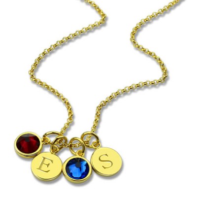 Custom Double Discs Initial Necklace with Birthstones In Gold  - Name My Jewelry ™
