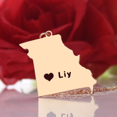 Custom Missouri State Shaped Necklaces With Heart  Name Rose Gold - Name My Jewelry ™