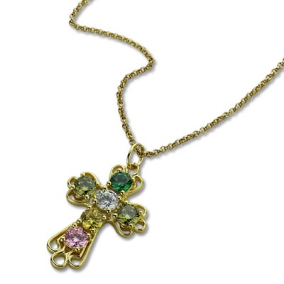 personalized Cross necklace with Birthstones Gold Plated Silver  - Name My Jewelry ™