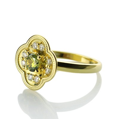 Blossoming Engagement Ring Engraved Birthstone 18ct Gold Plated  - Name My Jewelry ™