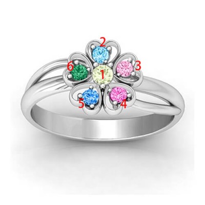 Promise Flower Ring Engraved Name  Birthstone Sterling Silver  - Name My Jewelry ™
