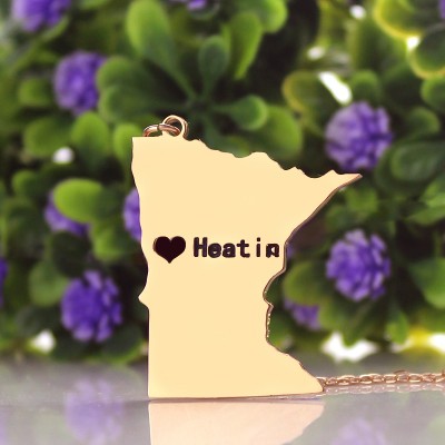 Custom Minnesota State Shaped Necklaces With Heart  Name Rose Gold - Name My Jewelry ™