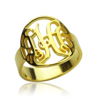 Custom Circle Cut Out Monogrammed Ring 18ct Gold Plated - Name My Jewelry ™