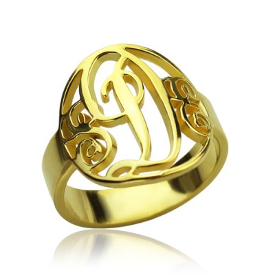 Script Framed Monogram Ring Cut Out 18ct Gold Plated - Name My Jewelry ™