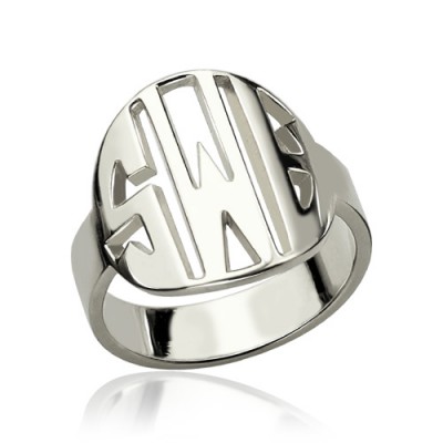personalized Cut Out Block Monogram Ring Sterling Silver - Name My Jewelry ™