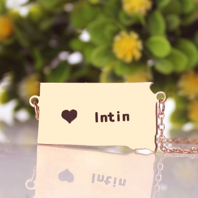 South Dakota State Shaped Necklaces With Heart  Name Rose Gold - Name My Jewelry ™