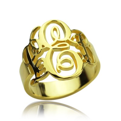 Interlocking Three Initials Monogram Ring 18ct Gold Plated - Name My Jewelry ™