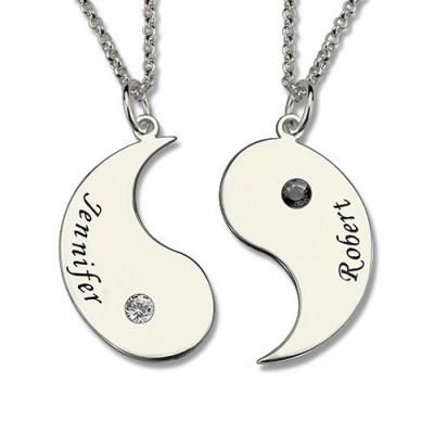 Gifts for Him  Her - Yin Yang Necklace Set with Name  Birthstone  - Name My Jewelry ™