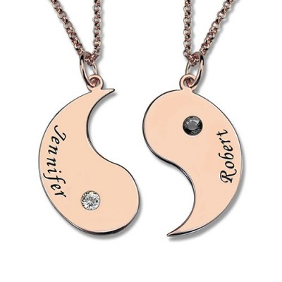 Yin Yang 2 names Necklace with Birthstone Rose Gold  - Name My Jewelry ™