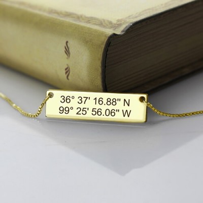 GPS Map Nautical Coordinates Necklace 18ct Gold Plated - Name My Jewelry ™