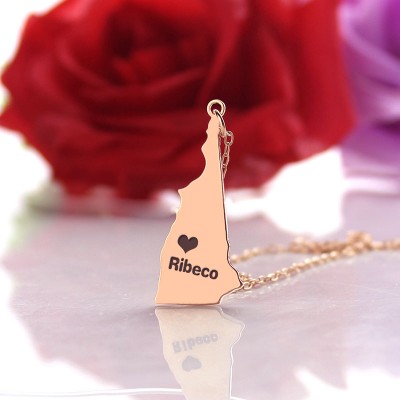 Custom New Hampshire State Shaped Necklaces With Heart  Name Rose Gold - Name My Jewelry ™
