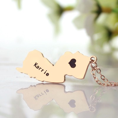 Custom New Jersey State Shaped Necklaces With Heart  Name Rose Gold - Name My Jewelry ™