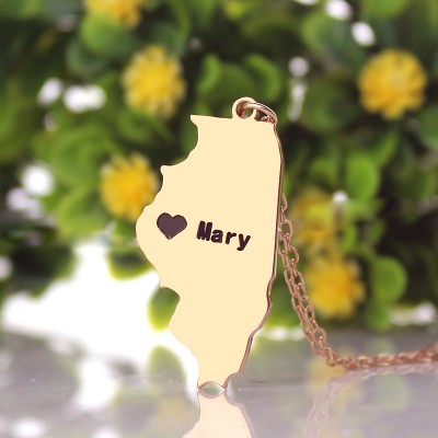 Custom Illinois State Shaped Necklaces With Heart  Name Rose Gold - Name My Jewelry ™