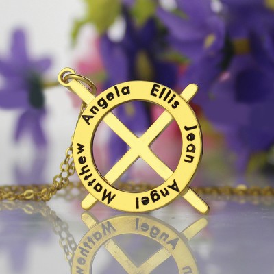 Gold Plated Silver Latin Style Circle Cross Necklace with Any Names - Name My Jewelry ™