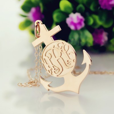 Rose Gold Anchor Cross Monogram Initial Pendant - Name My Jewelry ™
